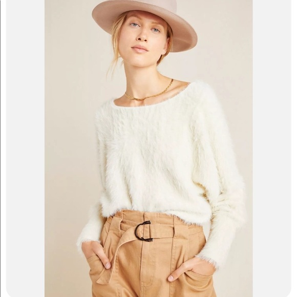 Anthropologie Ember Eyelash Furry Ivory Pullover Dolman Sweater - Picture 1 of 14
